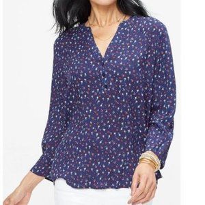 NYDJ Henley Popover Blouse with Roll Tab Sleeves
